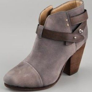 Rag & Bone Harrow Suede Leather Stacked Heel Ankle Booties Boots Dark Gray Brown